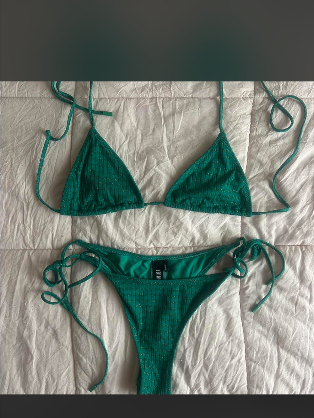 Triangle String Bikini in Teal with Subtle Sparkle